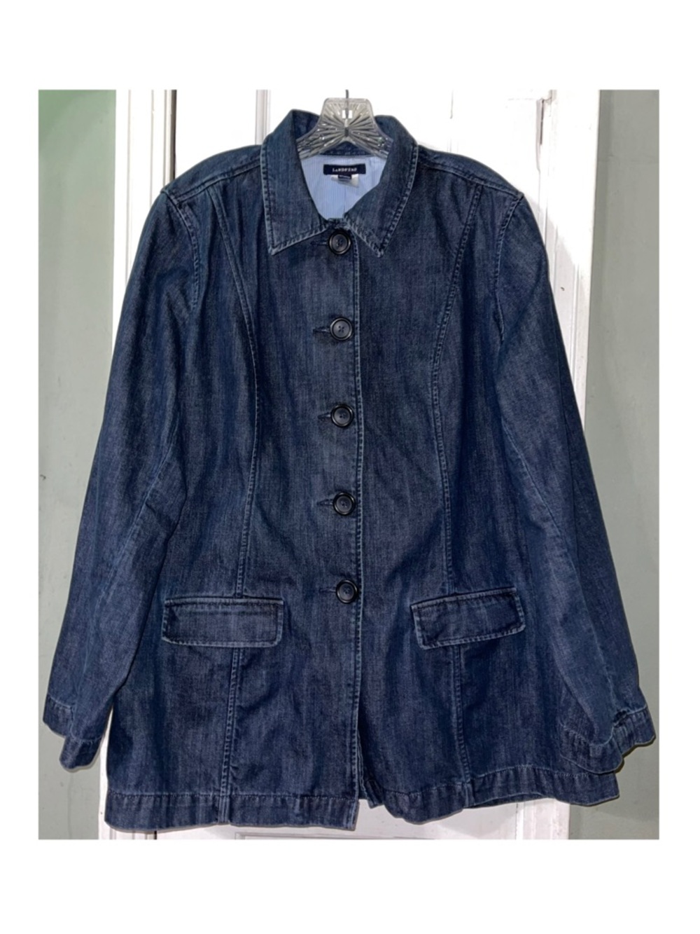 EUC Lands' End Women's Navy Denim Button-Up Jacket